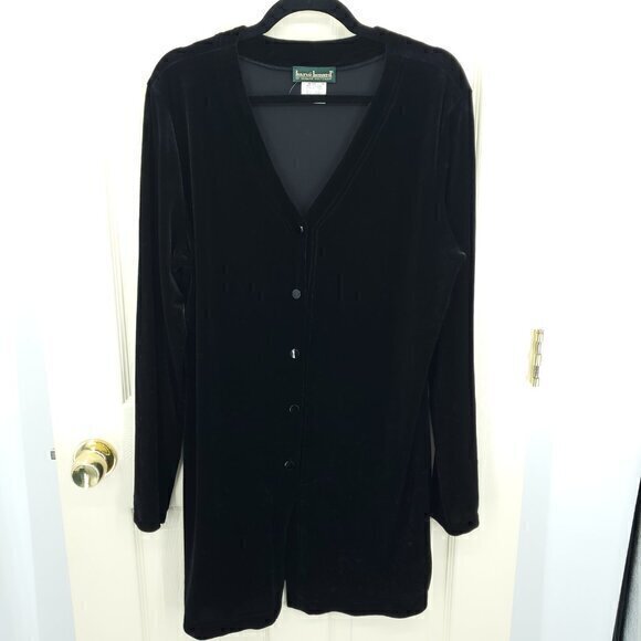 VTG 90s Harve Benard Button Front Velvet Tunic/Mini Dress L Black - Picture 1 of 16